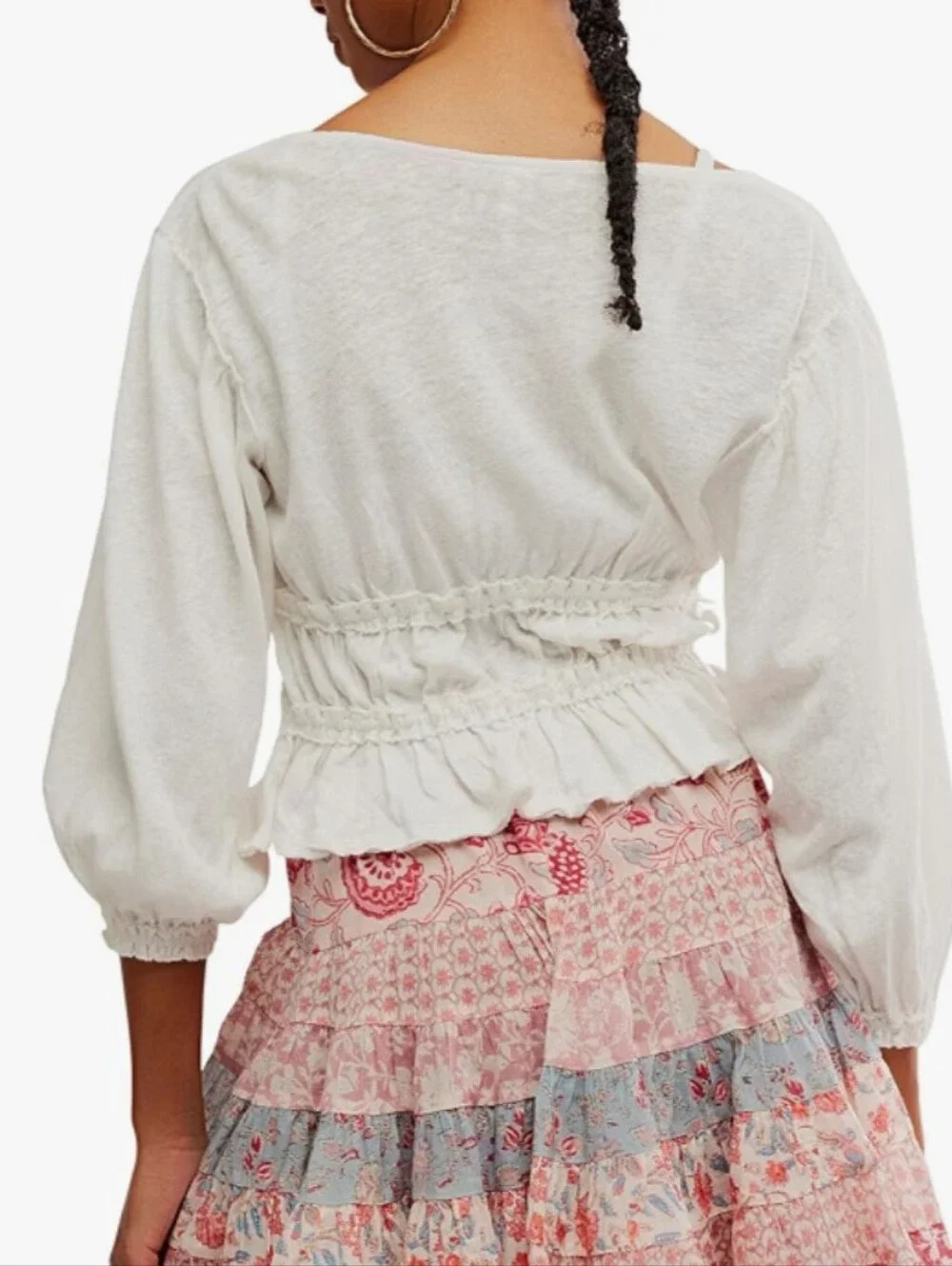 New Free People Let's Go Blouse White Size Medium Tie-front Linen/Cotton Boho